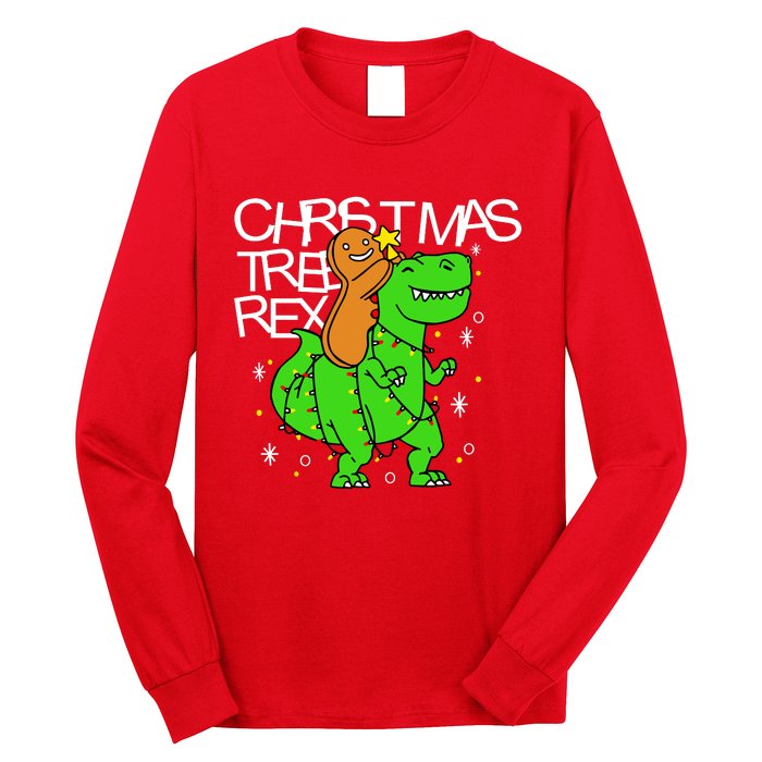 Christmas Tree Rex TRex Gingerbread Man Funny Long Sleeve Shirt