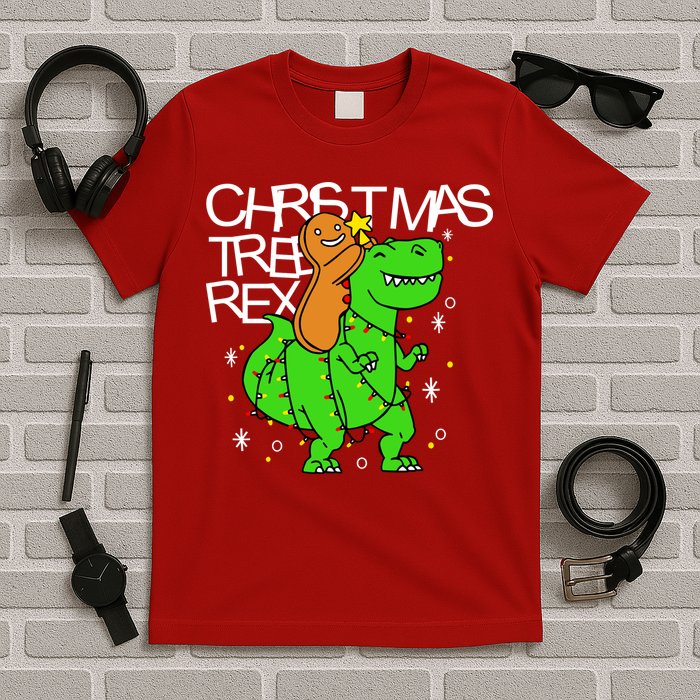 Christmas Tree Rex TRex Gingerbread Man Funny T-Shirt
