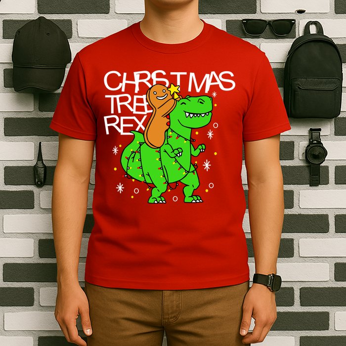 Christmas Tree Rex TRex Gingerbread Man Funny T-Shirt