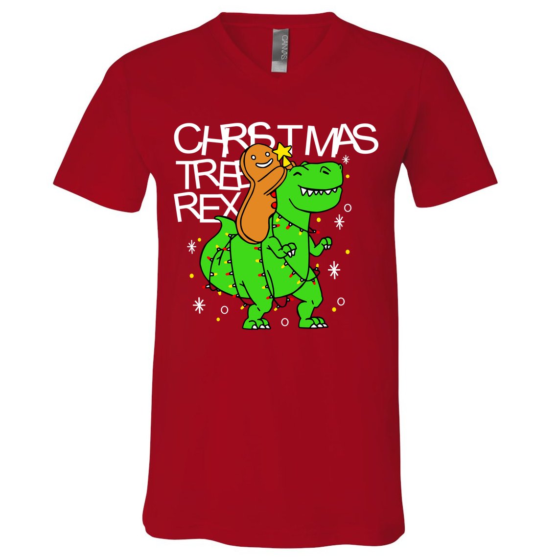 Christmas Tree Rex TRex Gingerbread Man Funny V-Neck T-Shirt