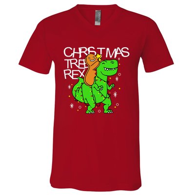 Christmas Tree Rex TRex Gingerbread Man Funny V-Neck T-Shirt