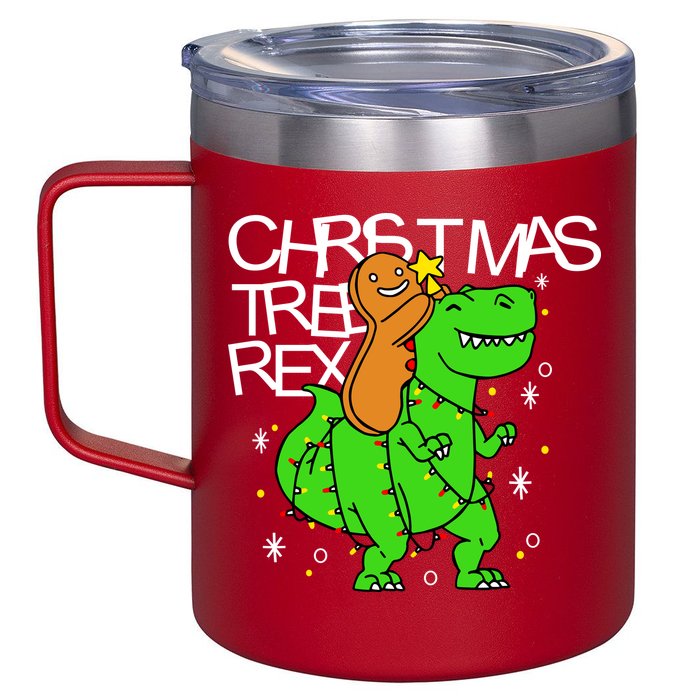 Christmas Tree Rex TRex Gingerbread Man Funny 12oz Stainless Steel Coffee Mug