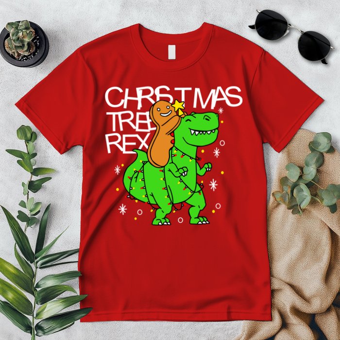 Christmas Tree Rex TRex Gingerbread Man Funny Premium T-Shirt