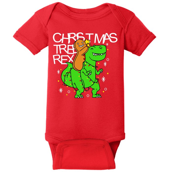 Christmas Tree Rex TRex Gingerbread Man Funny Baby Bodysuit
