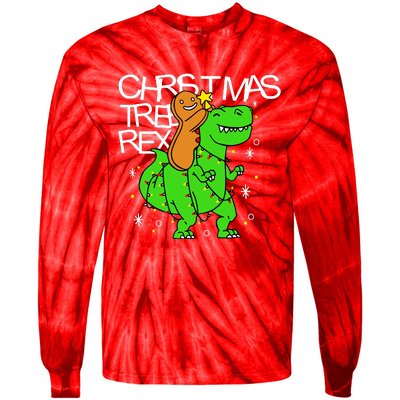 Christmas Tree Rex TRex Gingerbread Man Funny Tie-Dye Long Sleeve Shirt