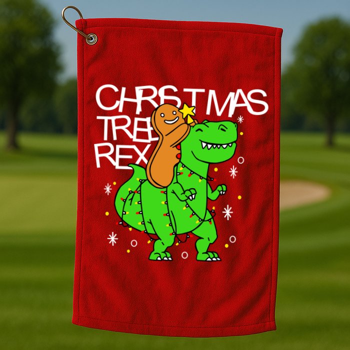 Christmas Tree Rex TRex Gingerbread Man Funny Golf Towel