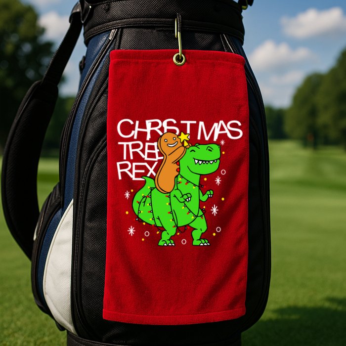 Christmas Tree Rex TRex Gingerbread Man Funny Golf Towel