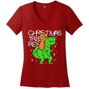 Christmas Tree Rex TRex Gingerbread Man Funny Women's V-Neck T-Shirt