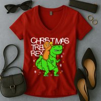 Christmas Tree Rex TRex Gingerbread Man Funny Women's V-Neck T-Shirt