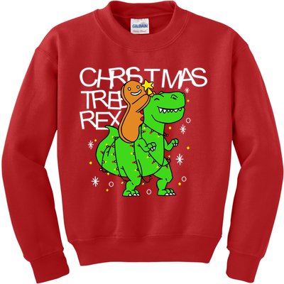 Christmas Tree Rex TRex Gingerbread Man Funny Kids Sweatshirt