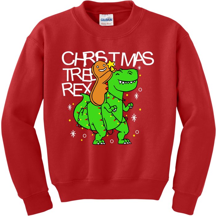 Christmas Tree Rex TRex Gingerbread Man Funny Kids Sweatshirt