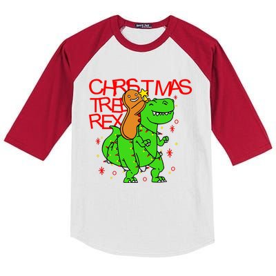 Christmas Tree Rex TRex Gingerbread Man Funny Kids Colorblock Raglan Jersey