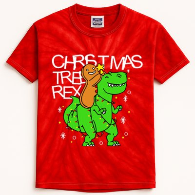 Christmas Tree Rex TRex Gingerbread Man Funny Kids Tie-Dye T-Shirt