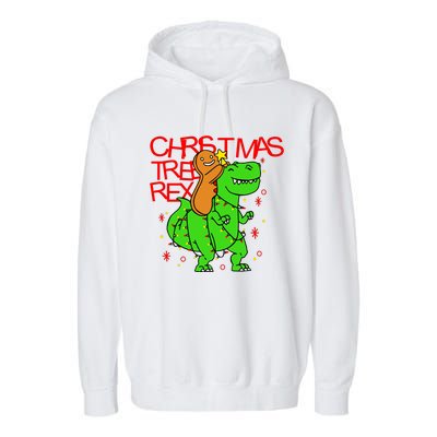 Christmas Tree Rex TRex Gingerbread Man Funny Garment-Dyed Fleece Hoodie