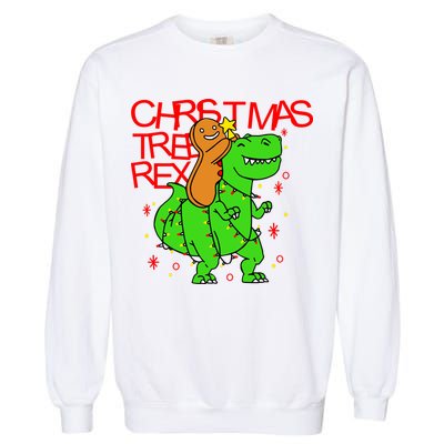 Christmas Tree Rex TRex Gingerbread Man Funny Garment-Dyed Sweatshirt