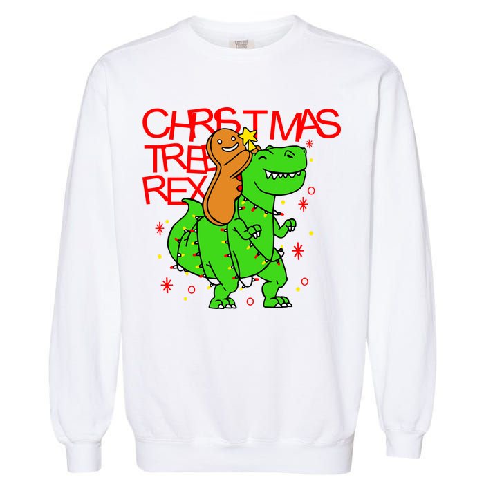 Christmas Tree Rex TRex Gingerbread Man Funny Garment-Dyed Sweatshirt