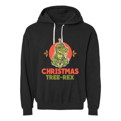 Christmas Tree Rex Merry Christmas Funny Xmas Trex Funny Gift Garment-Dyed Fleece Hoodie