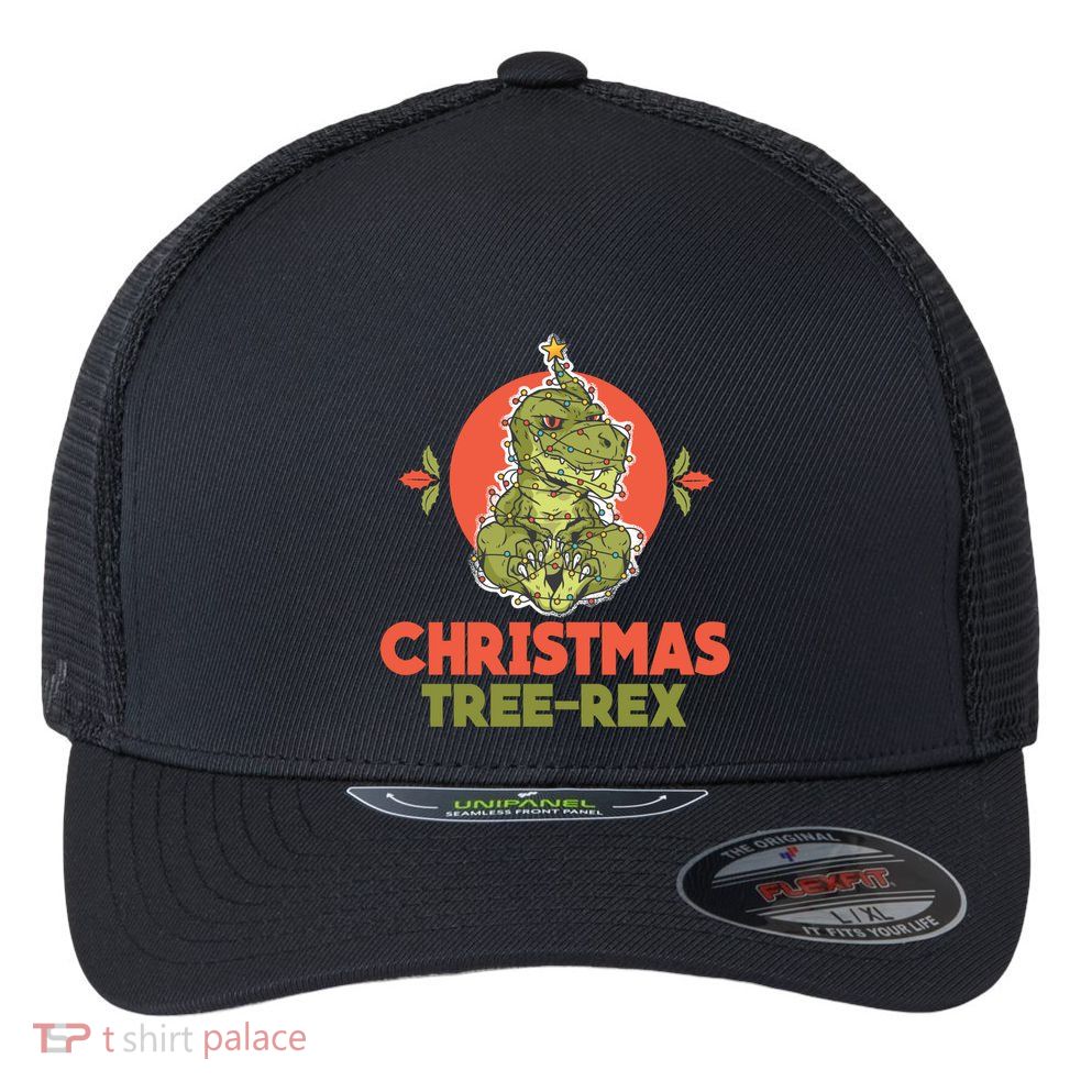 Christmas Tree Rex Merry Christmas Funny Xmas Trex Funny Gift Flexfit Unipanel Trucker Cap