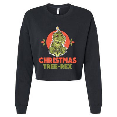 Christmas Tree Rex Merry Christmas Funny Xmas Trex Funny Gift Cropped Pullover Crew