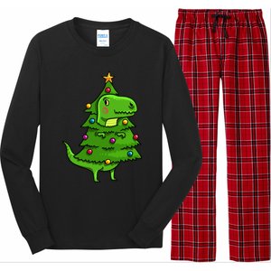 Cute Tree Rex Gift Funny Dinosaur Christmas Gift Top Long Sleeve Pajama Set