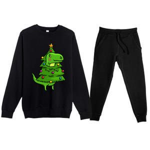 Cute Tree Rex Gift Funny Dinosaur Christmas Gift Top Premium Crewneck Sweatsuit Set