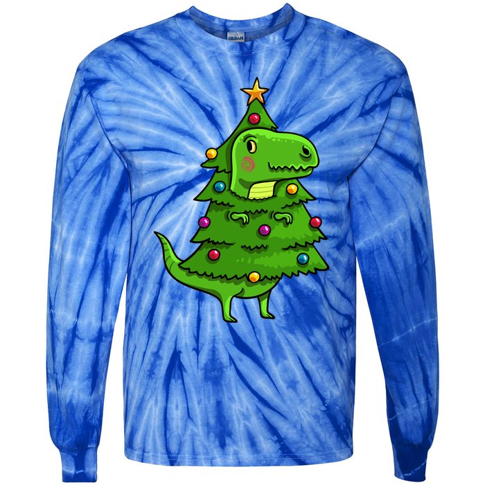 Cute Tree Rex Gift Funny Dinosaur Christmas Gift Top Tie-Dye Long Sleeve Shirt