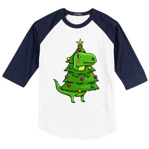 Cute Tree Rex Gift Funny Dinosaur Christmas Gift Top Baseball Sleeve Shirt