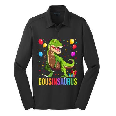 Cousinsaurus T Rex Dinosaur Cousin Saurus Family Silk Touch Performance Long Sleeve Polo