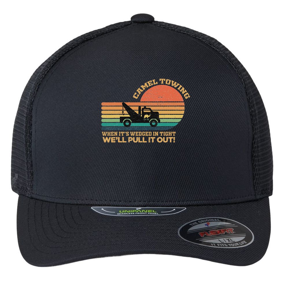 Camel Towing Retro Adult Humor Saying Funny Halloween Flexfit Unipanel Trucker Cap