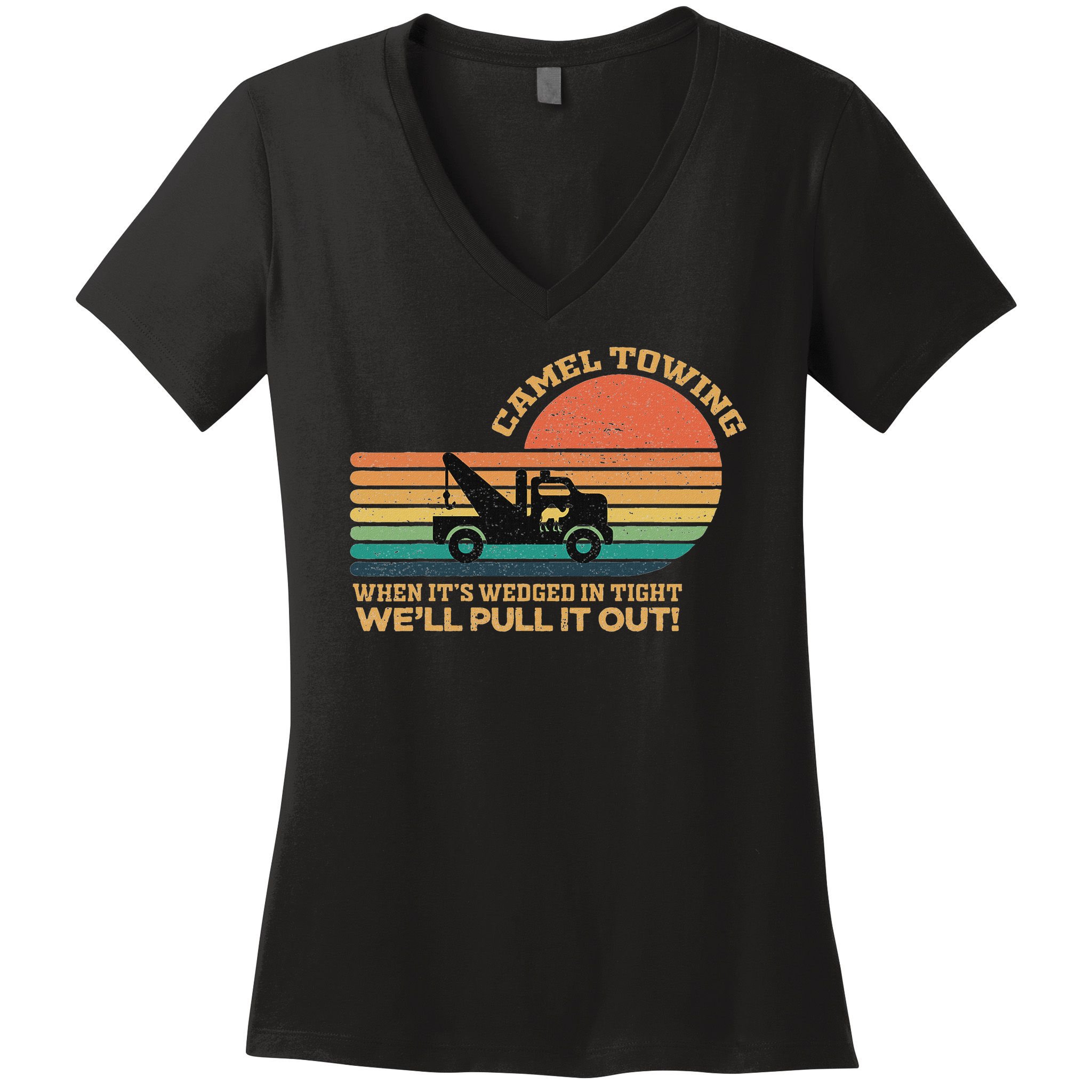 Camel Towing Retro Adult Humor Saying Funny Halloween Women's V-Neck T-Shirt