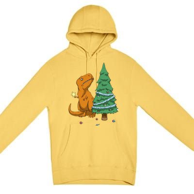 Cute T Rex Christmas Tree Premium Pullover Hoodie