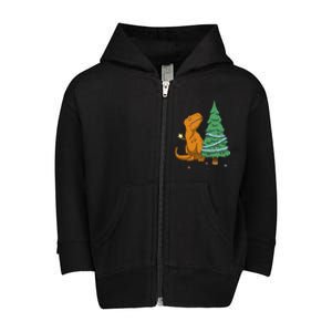 Cute T Rex Christmas Tree Toddler Zip Fleece Hoodie