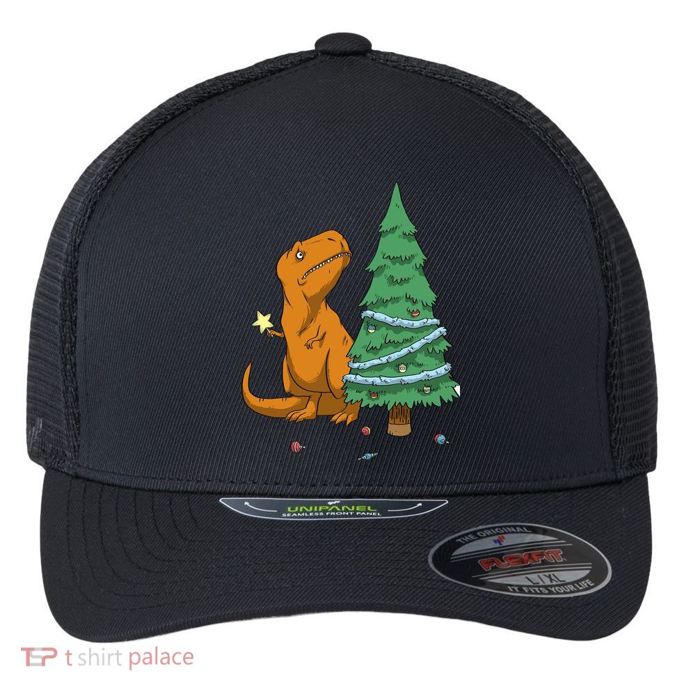Cute T Rex Christmas Tree Flexfit Unipanel Trucker Cap