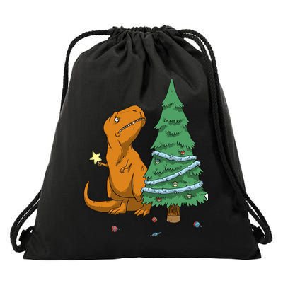 Cute T Rex Christmas Tree Drawstring Bag
