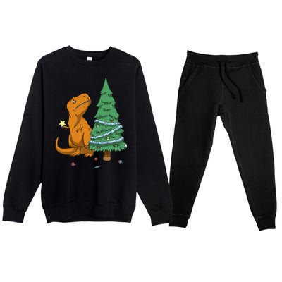 Cute T Rex Christmas Tree Premium Crewneck Sweatsuit Set