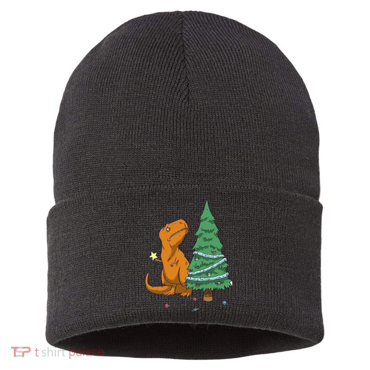 Cute T Rex Christmas Tree Sustainable Knit Beanie