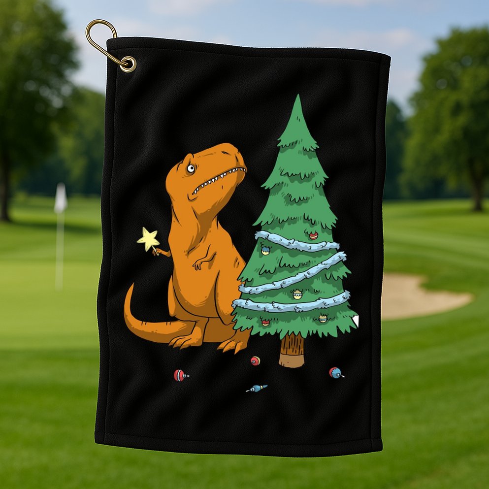 Cute T Rex Christmas Tree Golf Towel
