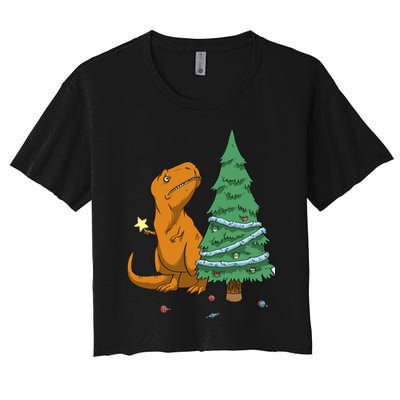 Cute T Rex Christmas Tree Women's Crop Top Tee