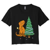 Cute T Rex Christmas Tree Women's Crop Top Tee