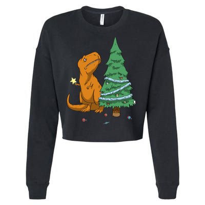Cute T Rex Christmas Tree Cropped Pullover Crew