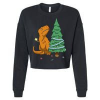 Cute T Rex Christmas Tree Cropped Pullover Crew