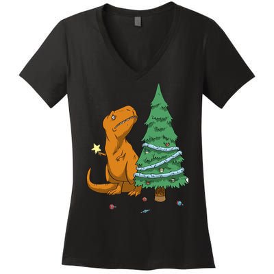 Cute T Rex Christmas Tree Women's V-Neck T-Shirt