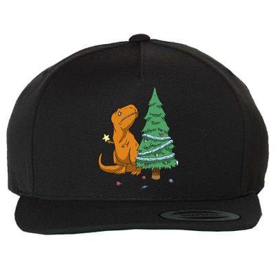 Cute T Rex Christmas Tree Wool Snapback Cap