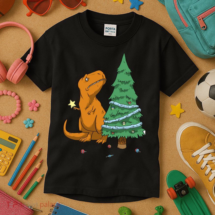 Cute T Rex Christmas Tree Kids T-Shirt