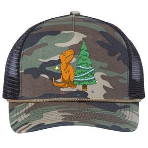 Cute T Rex Christmas Tree Retro Rope Trucker Hat Cap