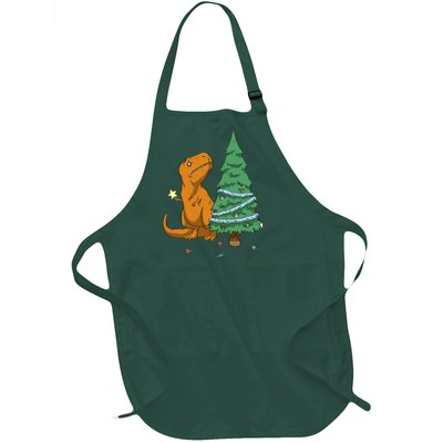 Cute T Rex Christmas Tree Full-Length Apron With Pockets