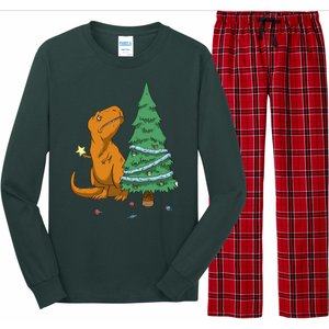 Cute T Rex Christmas Tree Long Sleeve Pajama Set