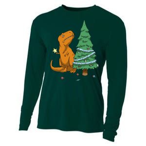 Cute T Rex Christmas Tree Cooling Performance Long Sleeve Crew