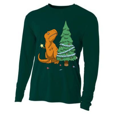 Cute T Rex Christmas Tree Cooling Performance Long Sleeve Crew