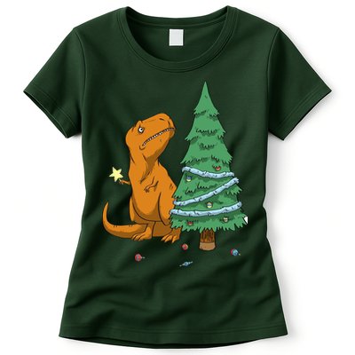 Cute T Rex Christmas Tree Womens T-Shirt